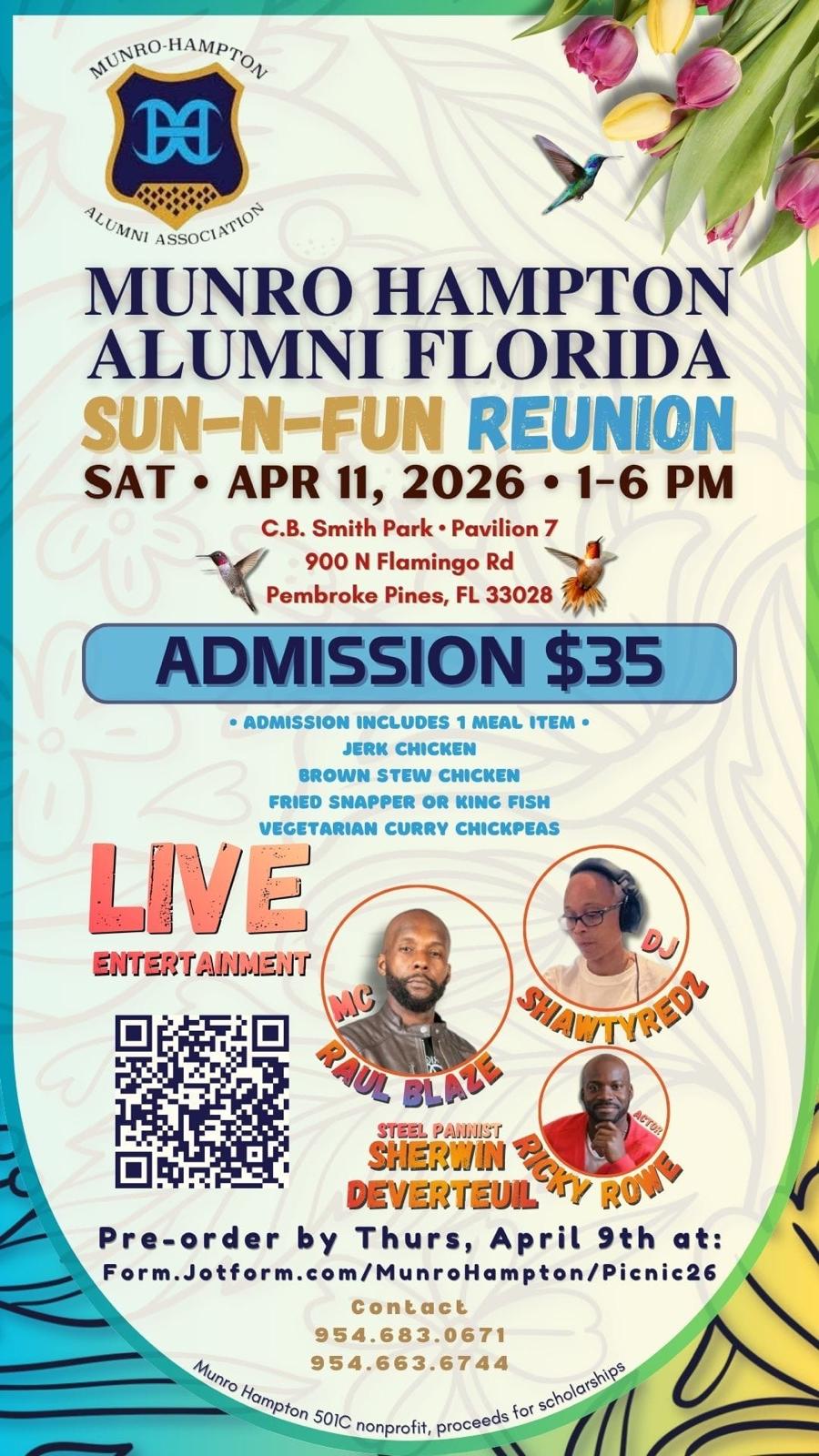 Image of Flyer for the MunrpHampton reunion picnic to be held on April 11, 2026 from 1-6 pm at CB Smith Park, Pavilion 7